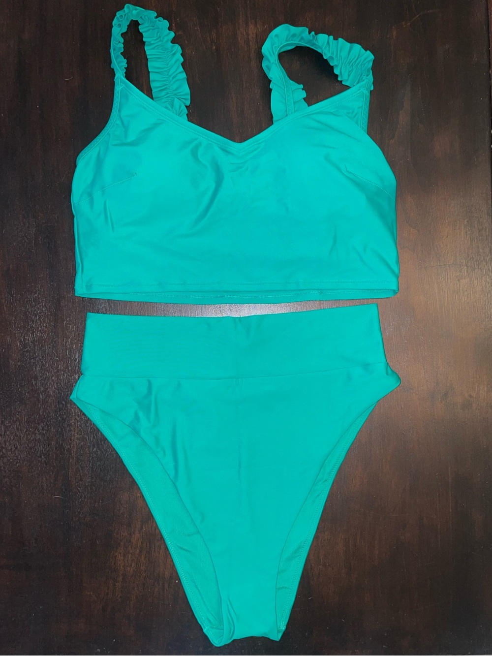 Aerie Women’s Teal High-Waist Bikini Set with Ruffled Straps